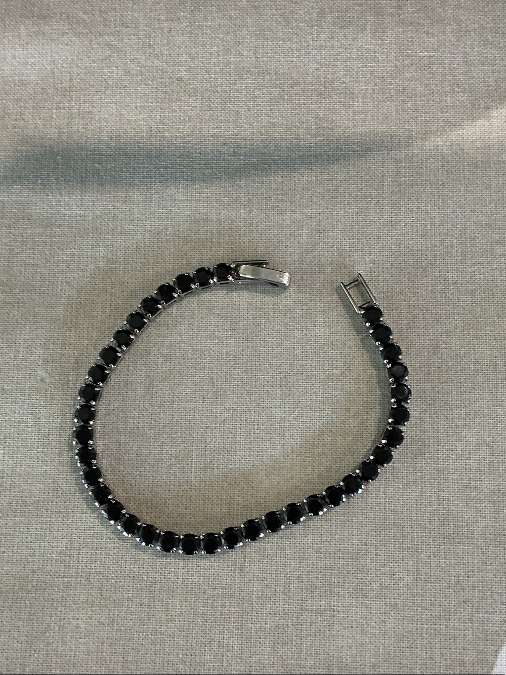 Black Crystal Style Stone Tennis Bracelet - Polished Silver Tone
